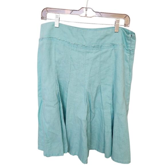 Twenty-One 100% Linen Aqua Blue Pleated Skirt SZ LG - Picture 2 of 10